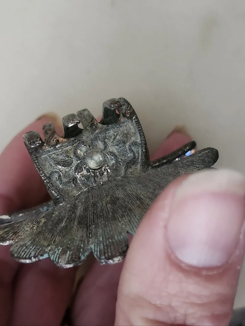 Vtg Cystal Embellished Floral Hair Clip - Silver Tone